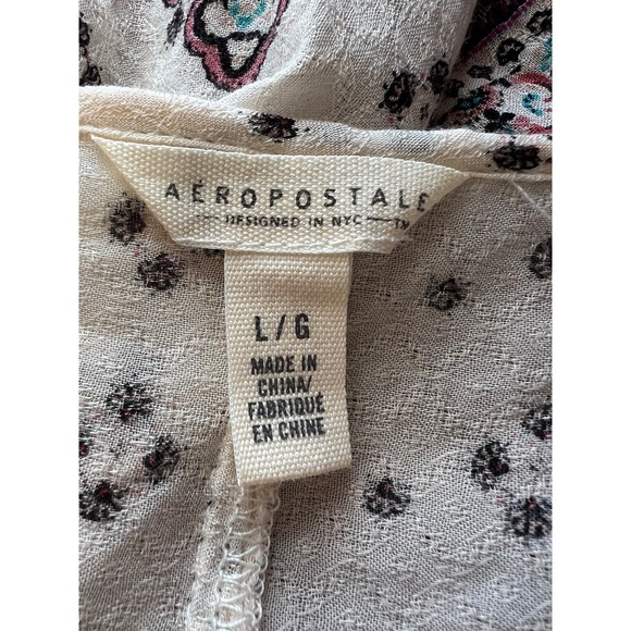 Aeropostale Cream Semi-Sheer Printed Boho Festival Loose Casual Top Size L - Picture 8 of 11